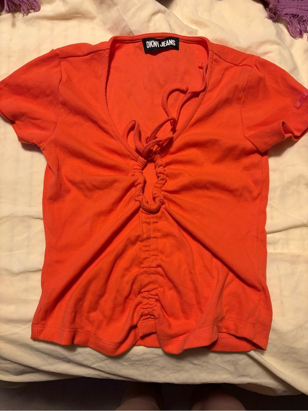 Orange DKNY keyhole crop top